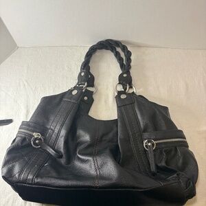 Vtg Relic by Fossil Leather Hobo Braided Shoulder Strap Slouchy Black Purse Boho